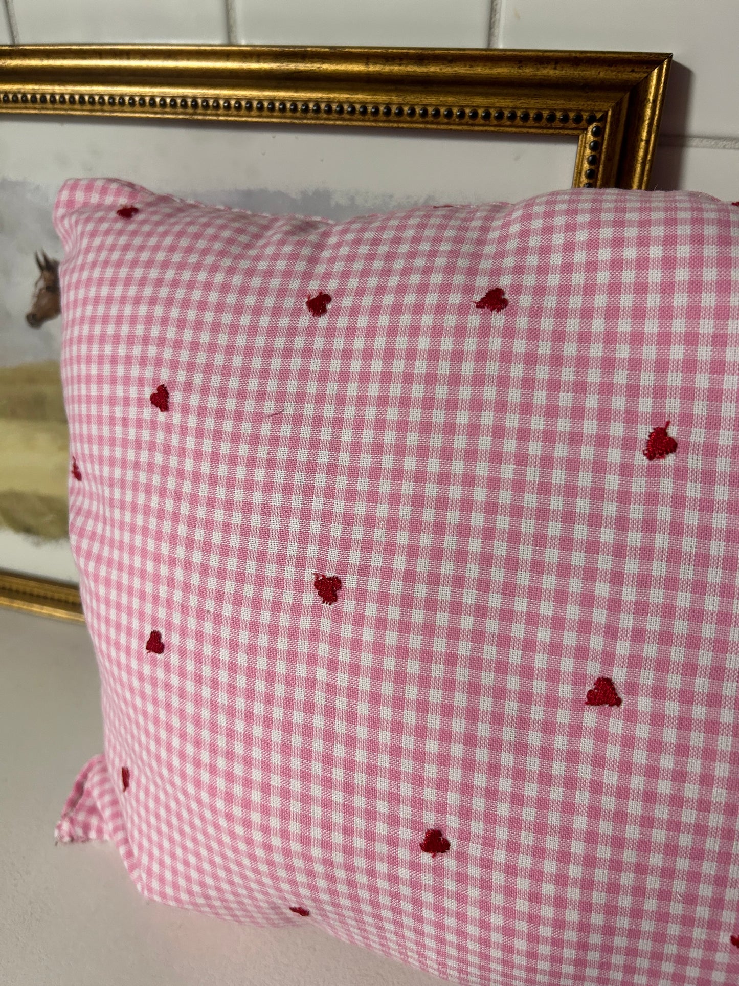 Gingham heart pattern pillow