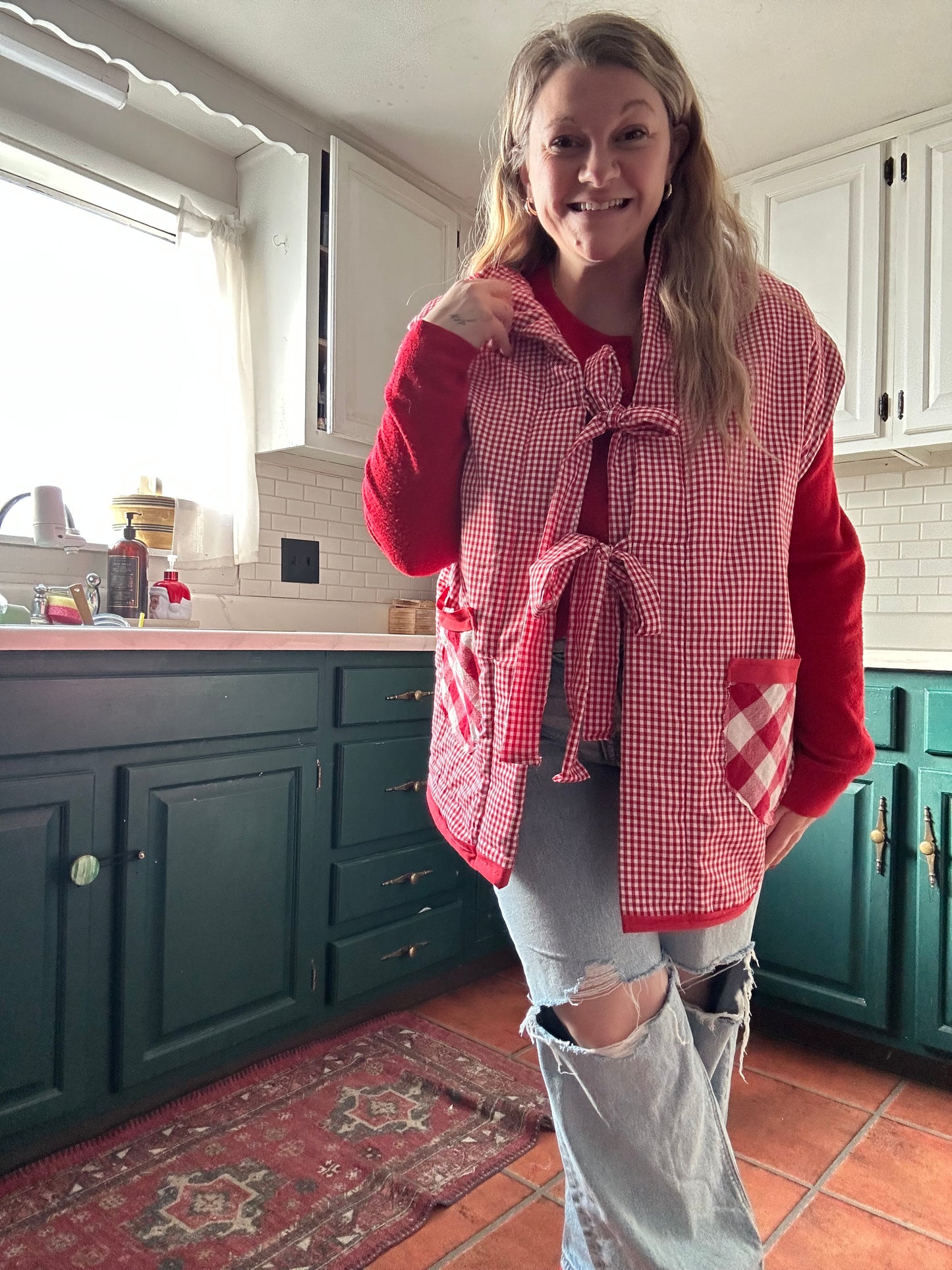 Red Gingham oversized vest