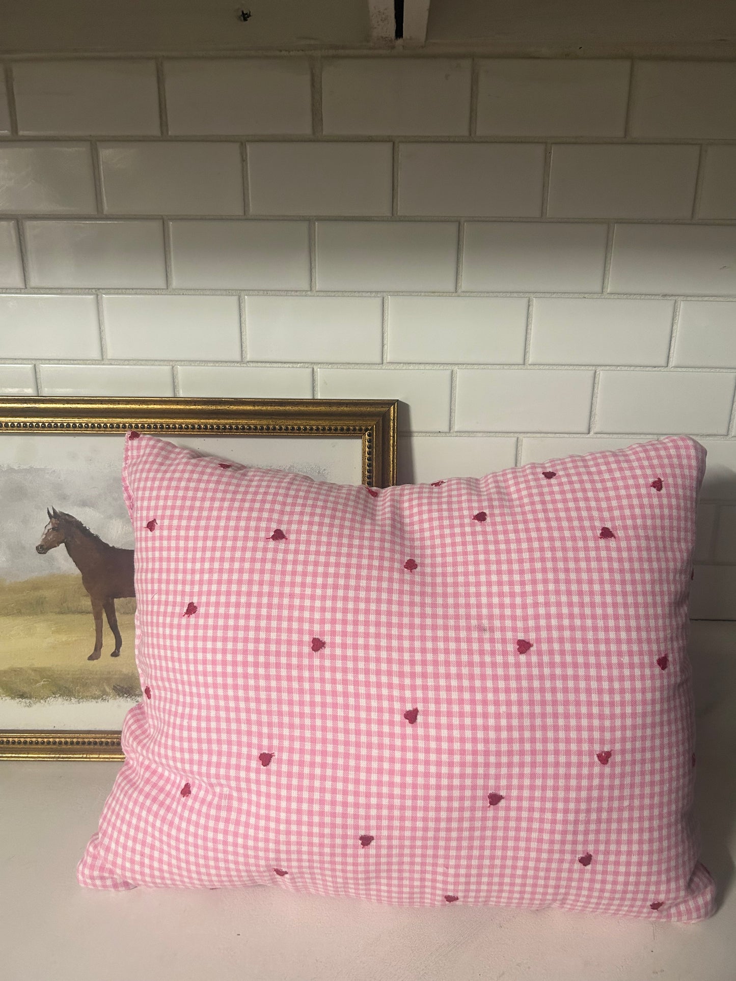 Gingham heart pattern pillow