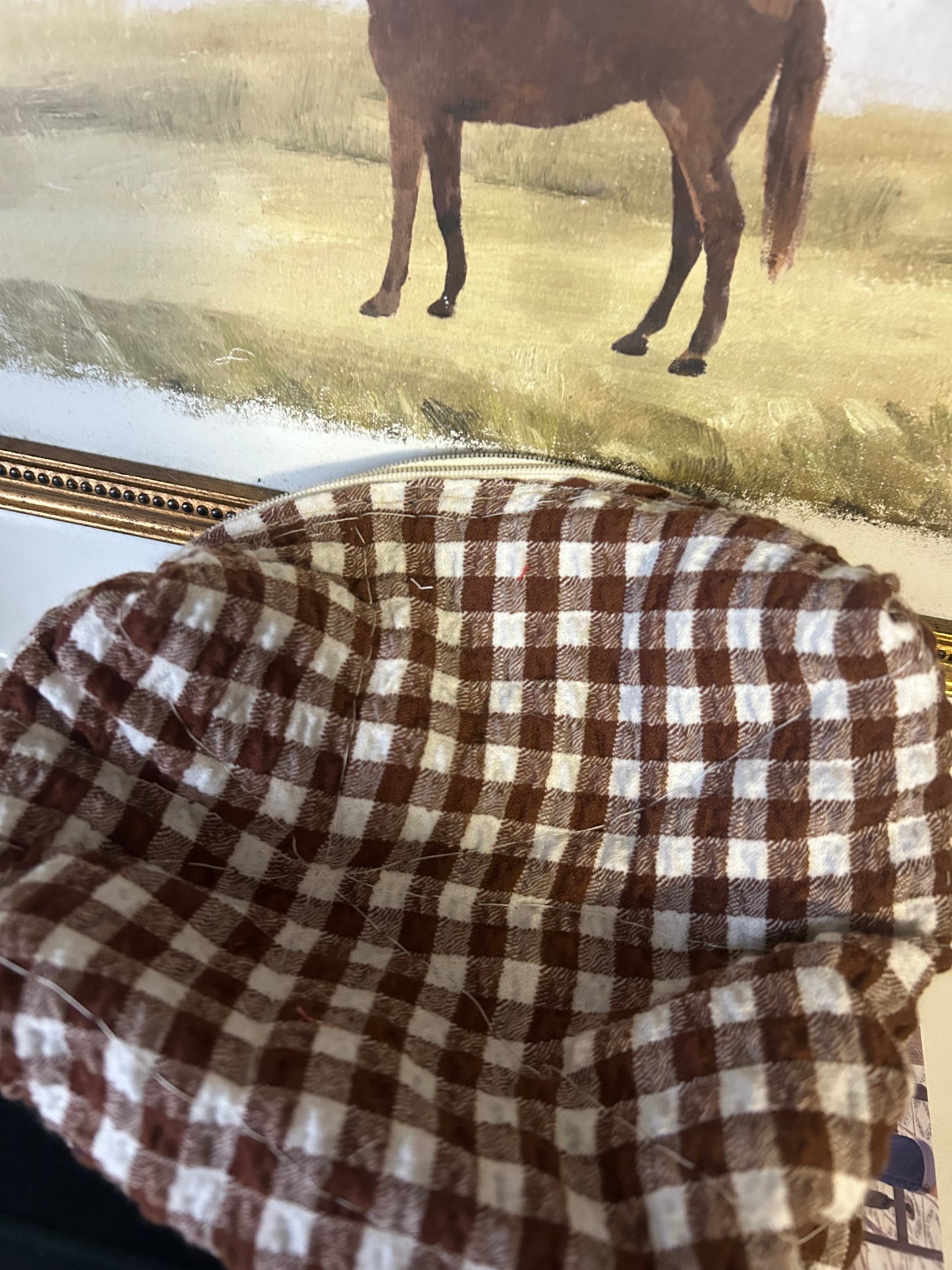 Brown Gingham Makeup Bag