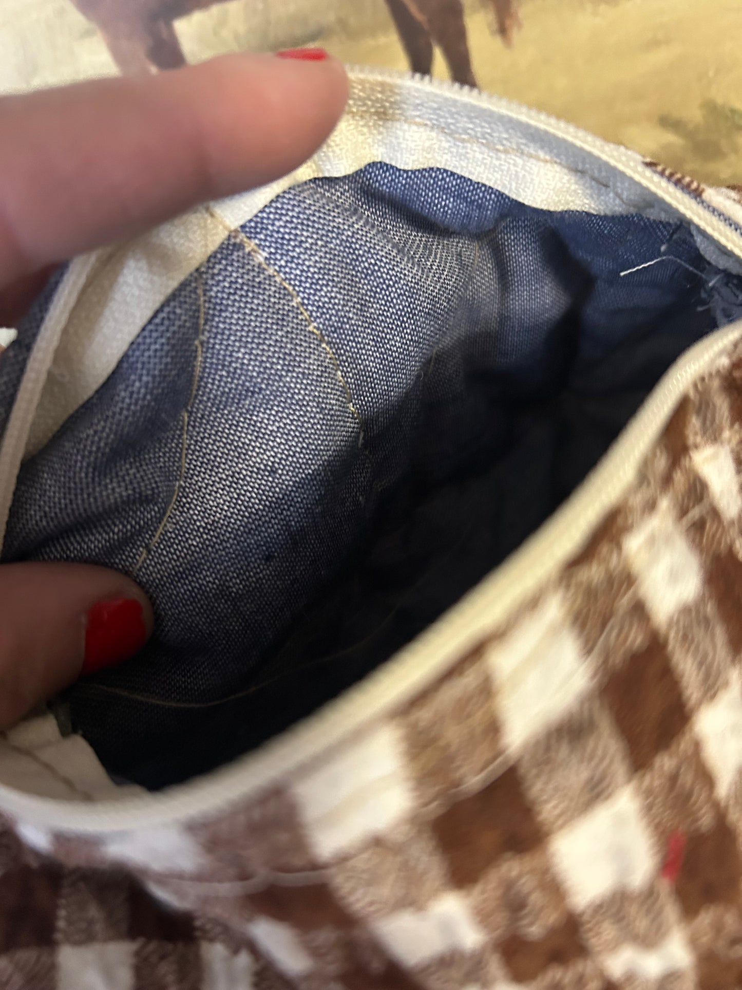 Brown Gingham Makeup Bag