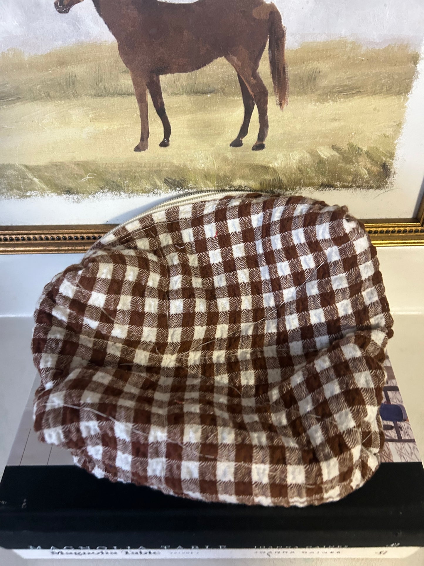 Brown Gingham Makeup Bag