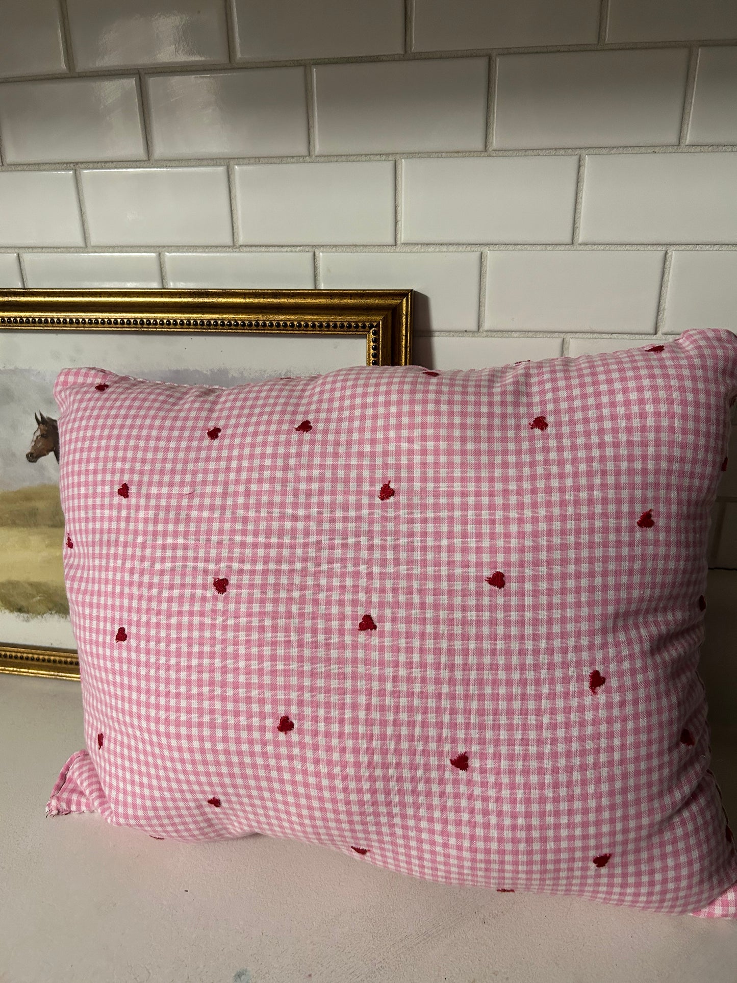Gingham heart pattern pillow