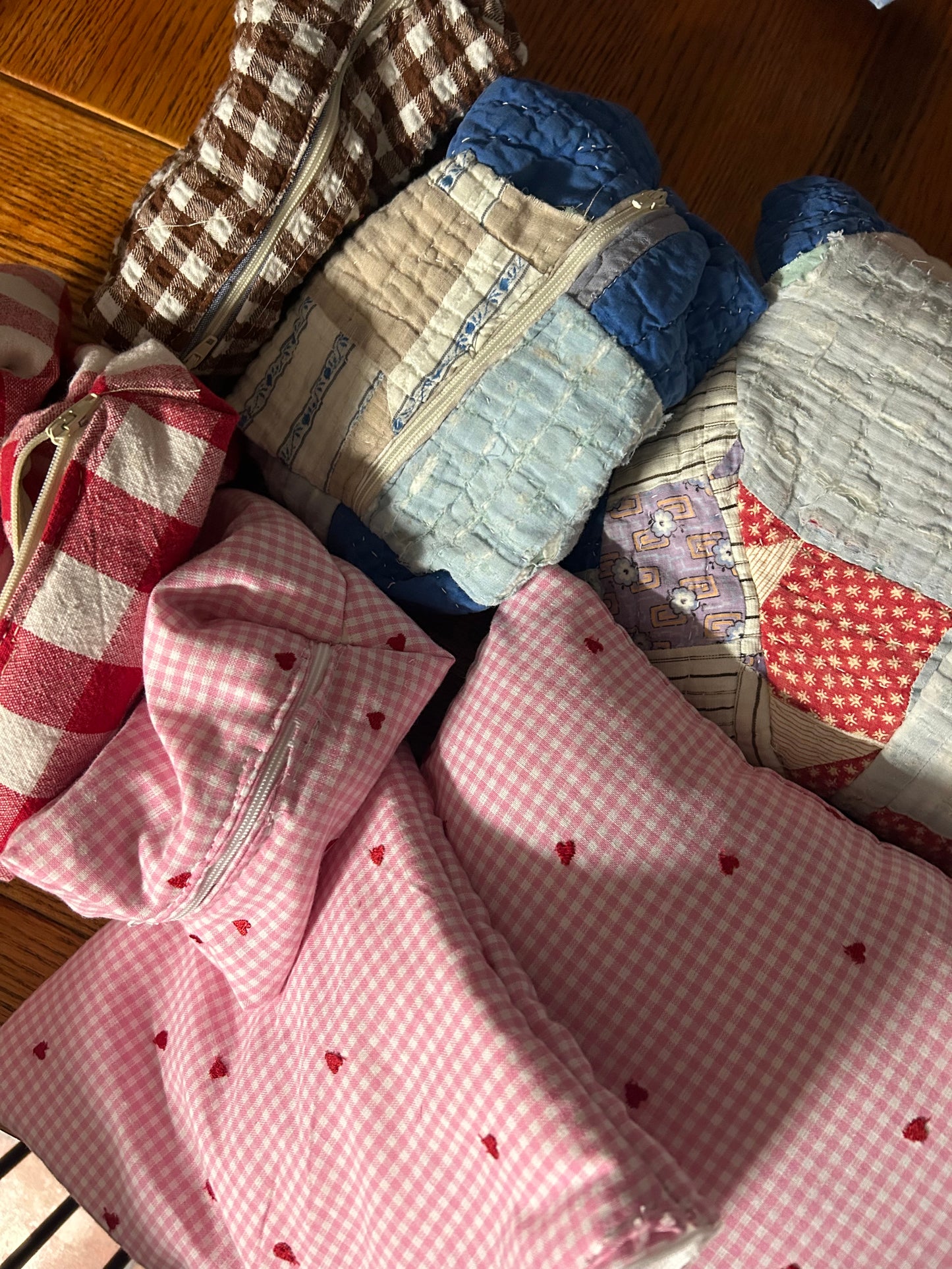 Heart Gingham Makeup Bag
