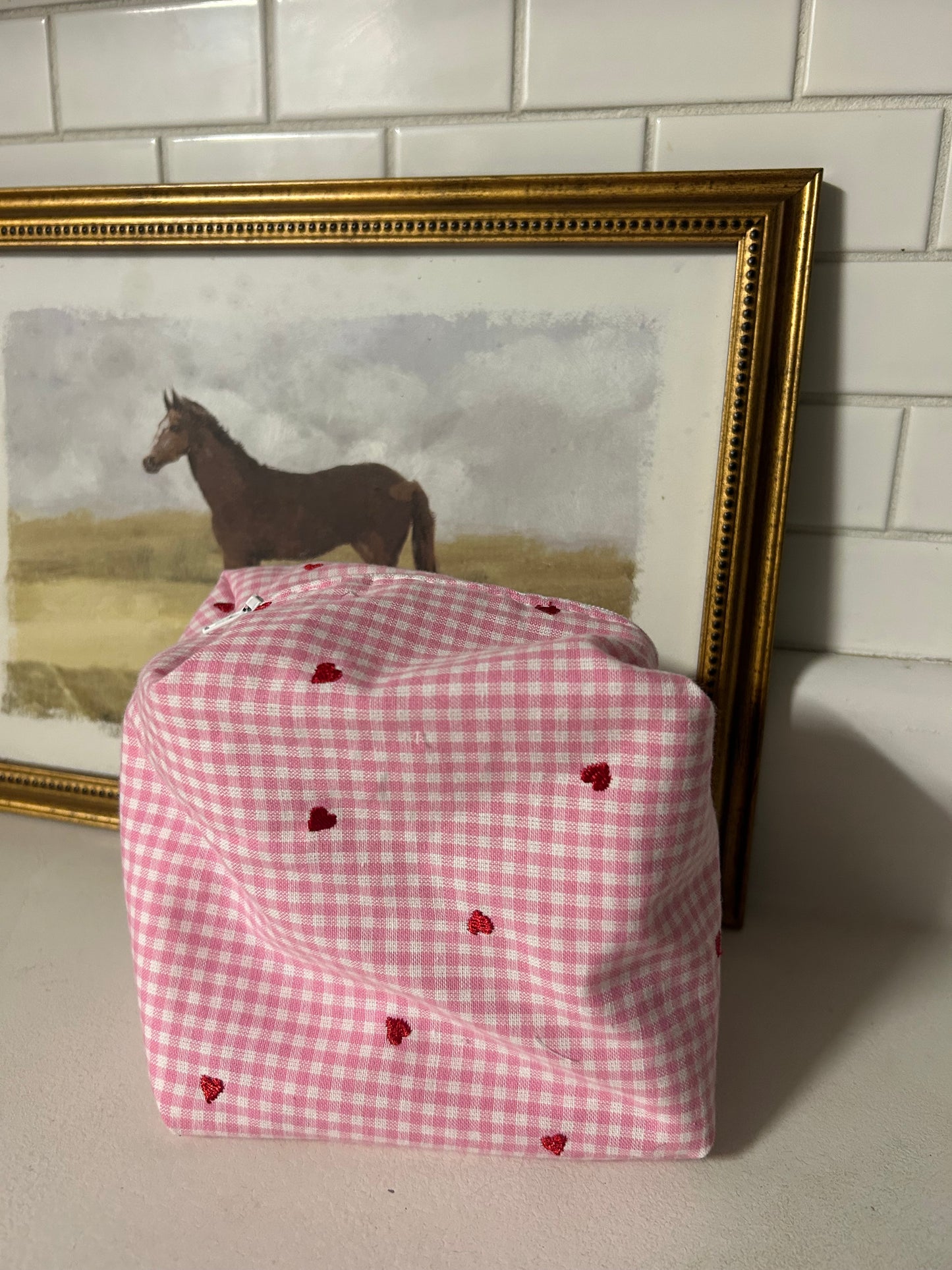 Heart Gingham Makeup Bag