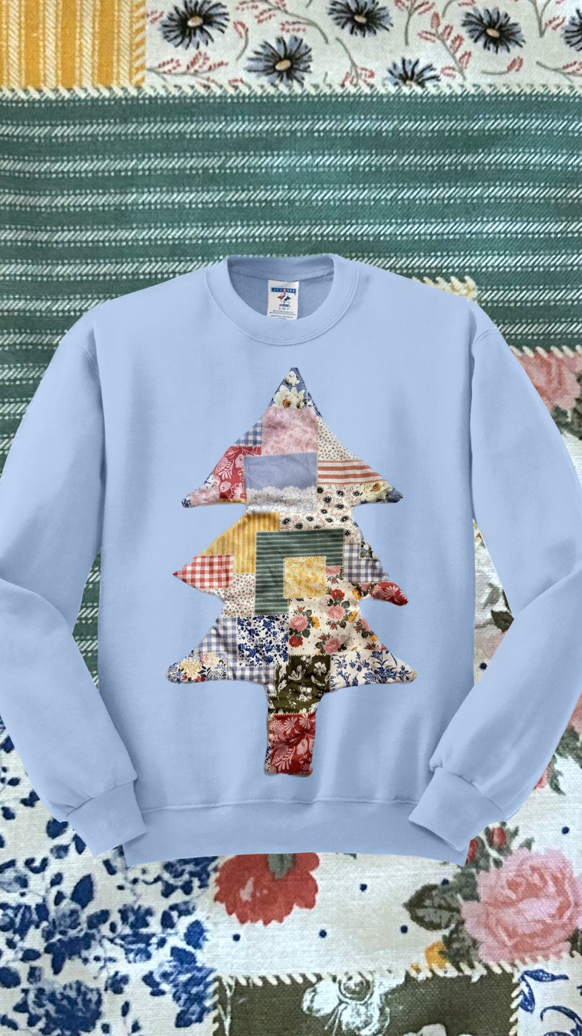 Blue christmas tree crewneck