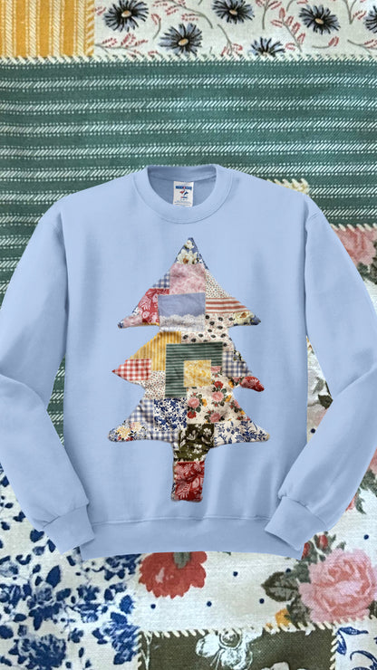 Blue christmas tree crewneck