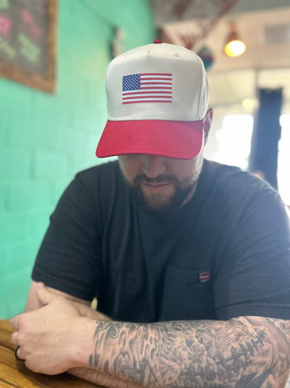 USA flag canvas trucker hat