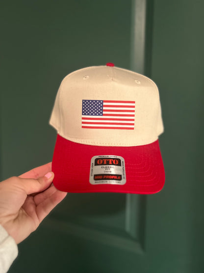 USA flag canvas trucker hat